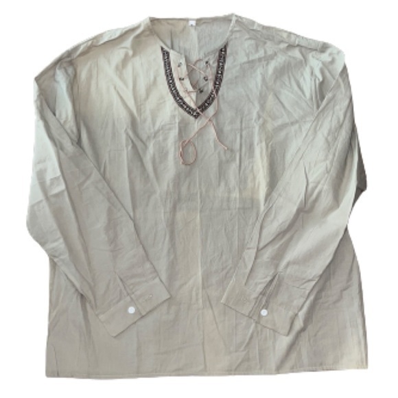 Tan 100% cotton embroidered pullover with tie NWOT size XL - Picture 1 of 6